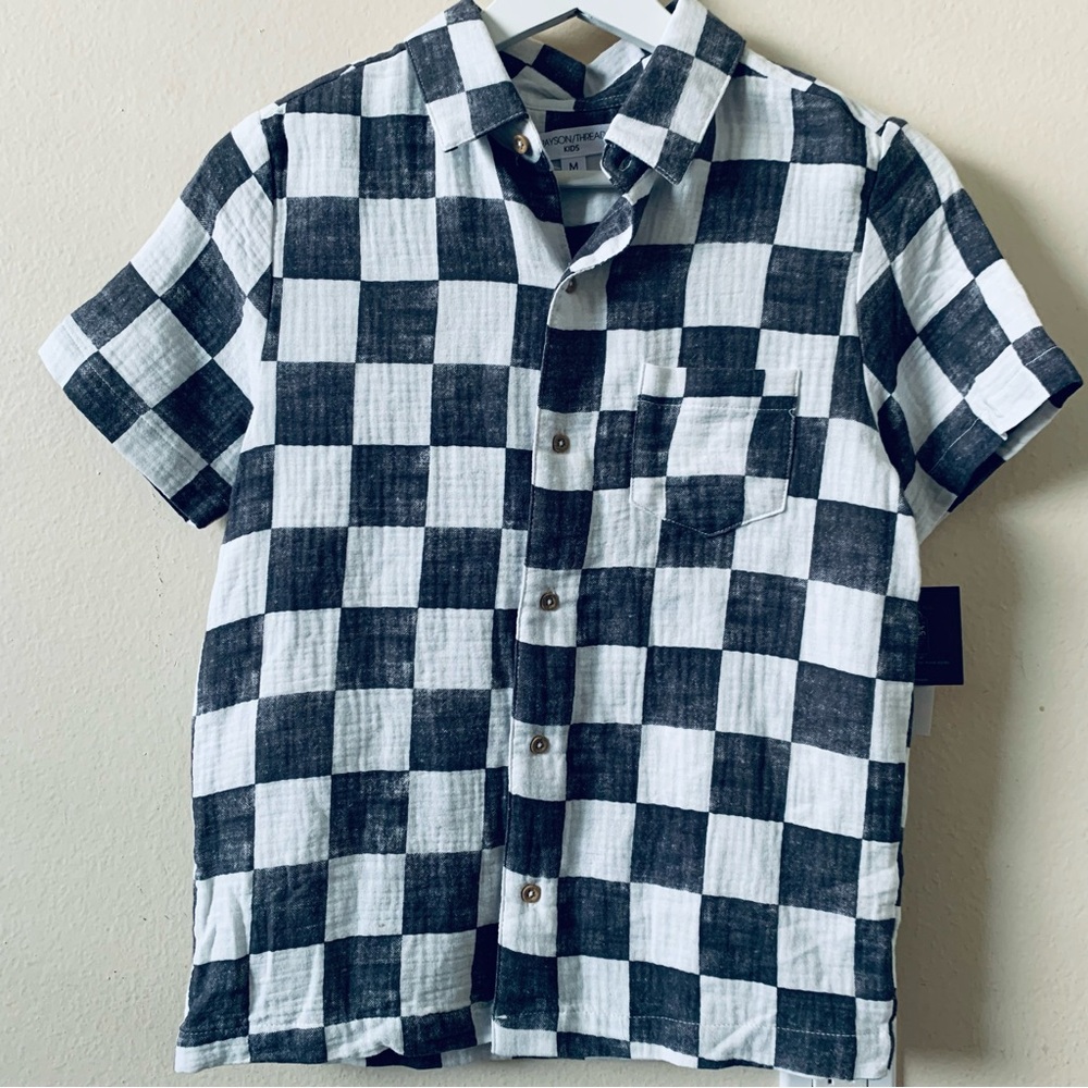 NWT Grayson/Threads Kids Checker Print Cotton Button Up Dress Shirt Top | M/8